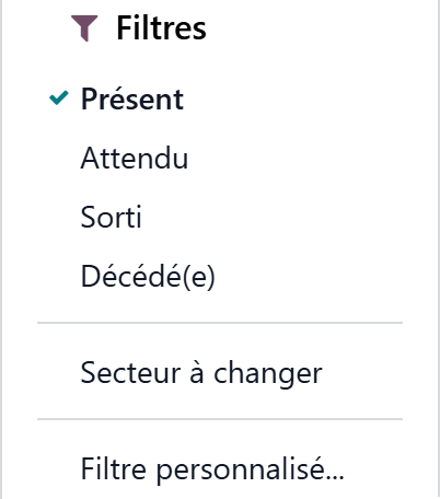 The Sector to be changed filter in the search menu